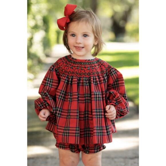 Cecil & Lou Baby Girl Red Green Smocked Plaid Diaper Set 18 Months Christmas - Picture 2 of 9